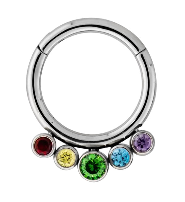Multi Rainbow CZ Titanium Hinged Segment Ring