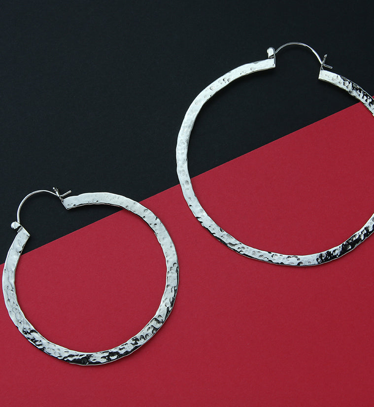 Narrow Hammered White Brass Hangers / Earrings