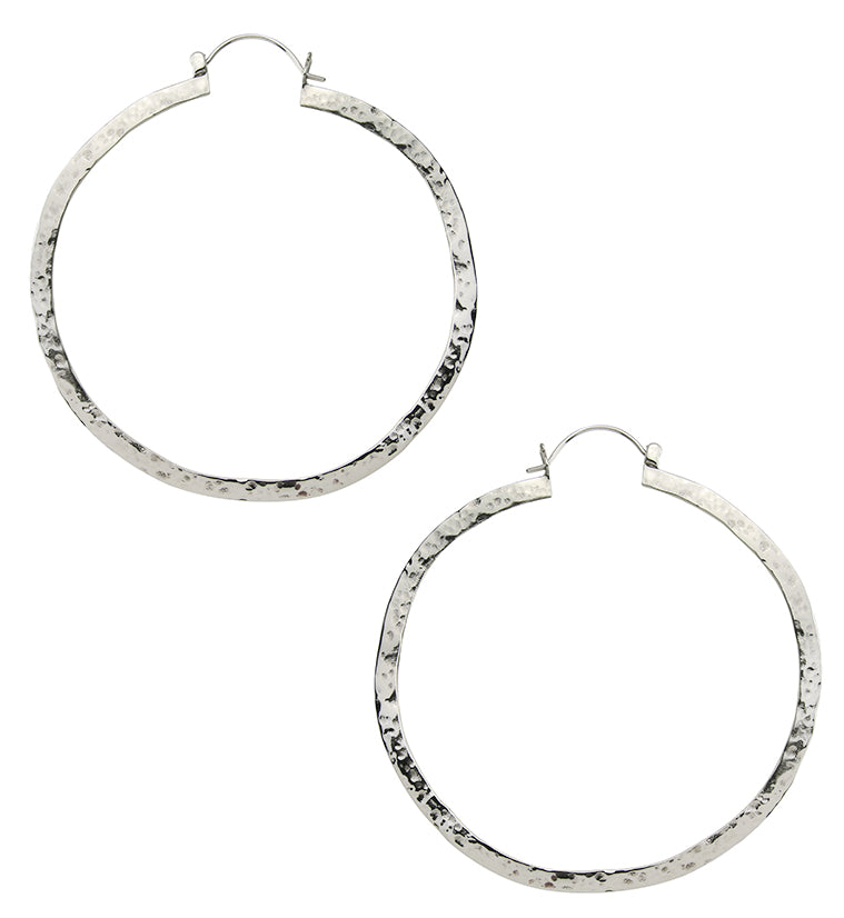 Narrow Hammered White Brass Hangers / Earrings