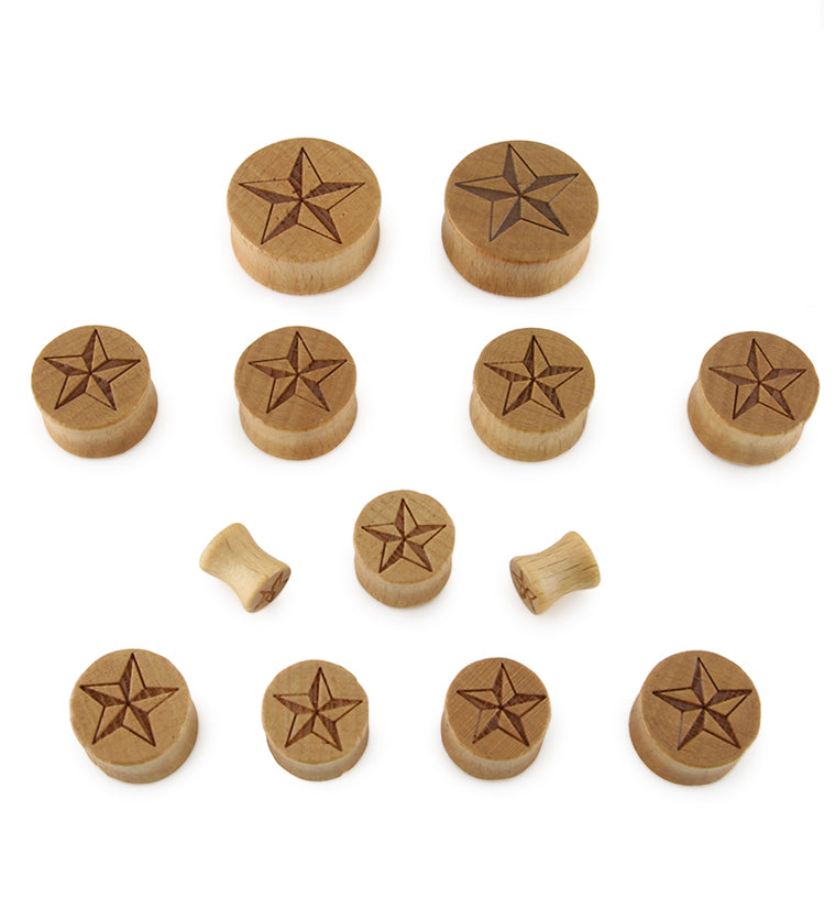 Nautical Star Engraved Wood Plugs