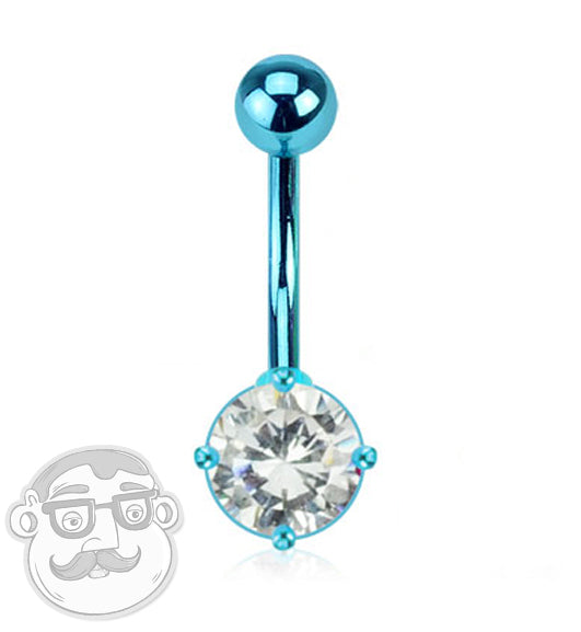 14G Neon Blue CZ Belly Button Ring