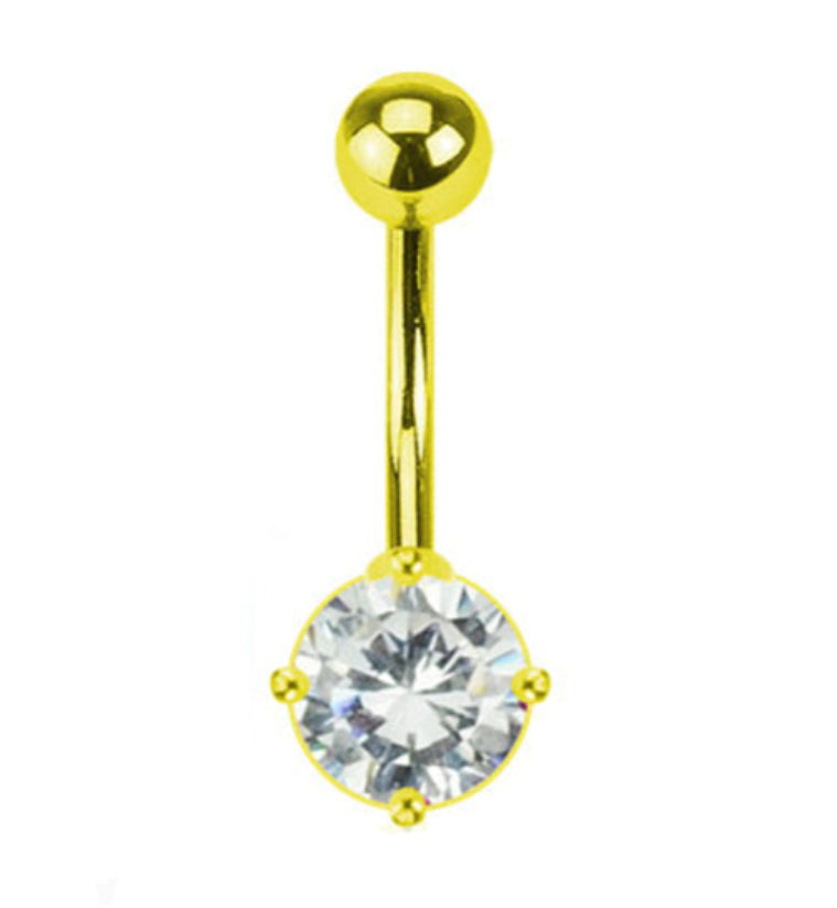 14G Neon Yellow CZ Belly Button Ring