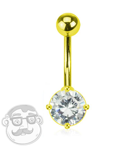 14G Neon Yellow CZ Belly Button Ring