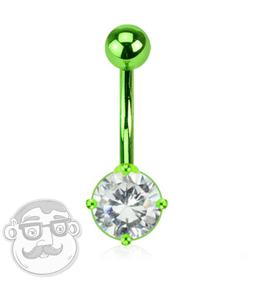 14G Neon Green CZ Belly Button Ring