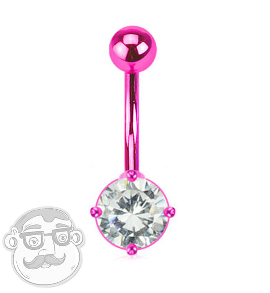14G Neon Pink CZ Belly Button Ring