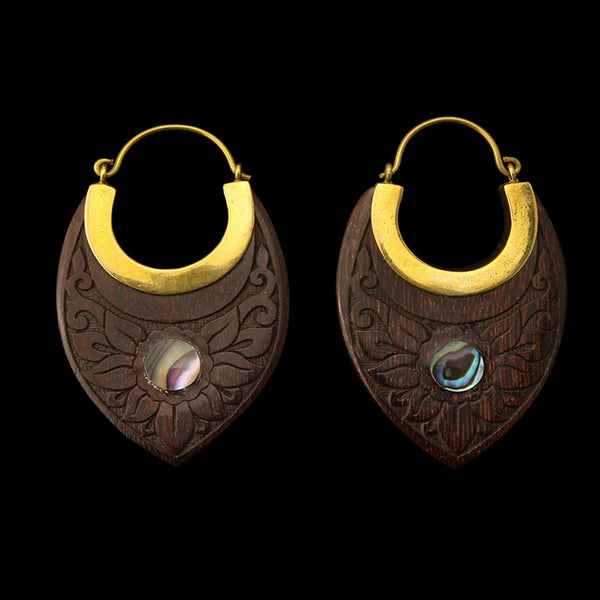 18G Nevus Engraved Abalone Wooden Hangers / Earrings