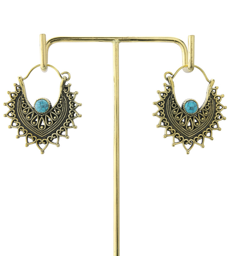 Noble Howlite Turquoise Stone Inlay Brass Hangers / Earrings