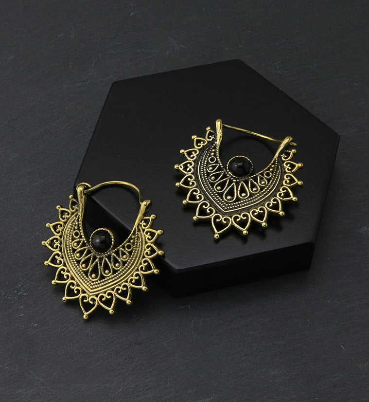 Noble Onyx Stone Inlay Brass Hangers / Earrings