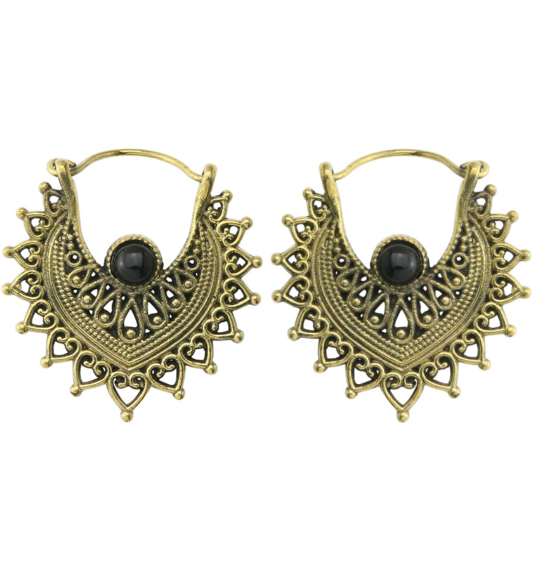 Noble Onyx Stone Inlay Brass Hangers / Earrings