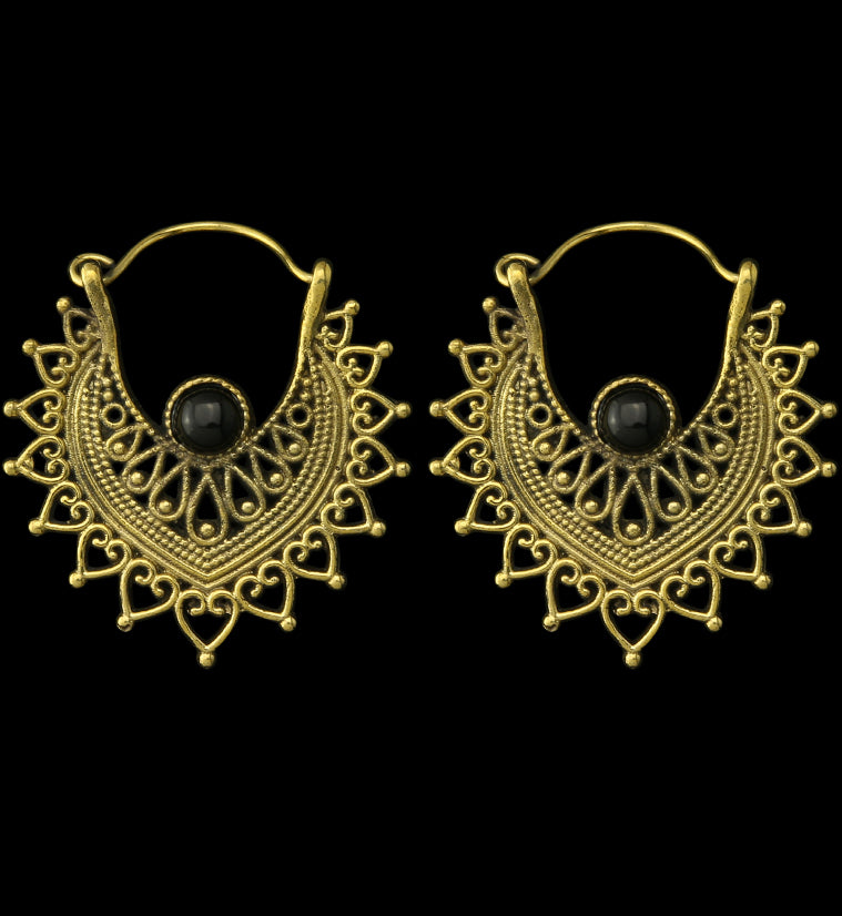 Noble Onyx Stone Inlay Brass Hangers / Earrings