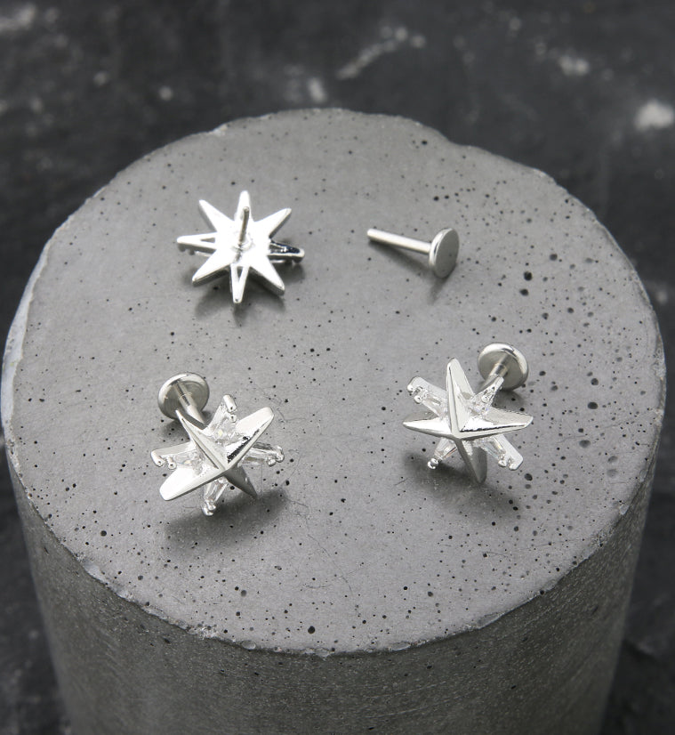 North Star CZ Stainless Steel Threadless Labret