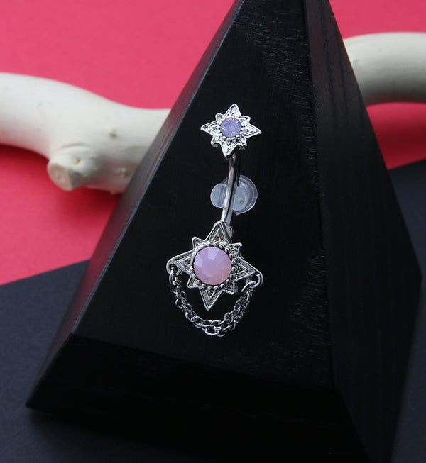 North Star Pink Opalite Dangle Chain Belly Button Ring