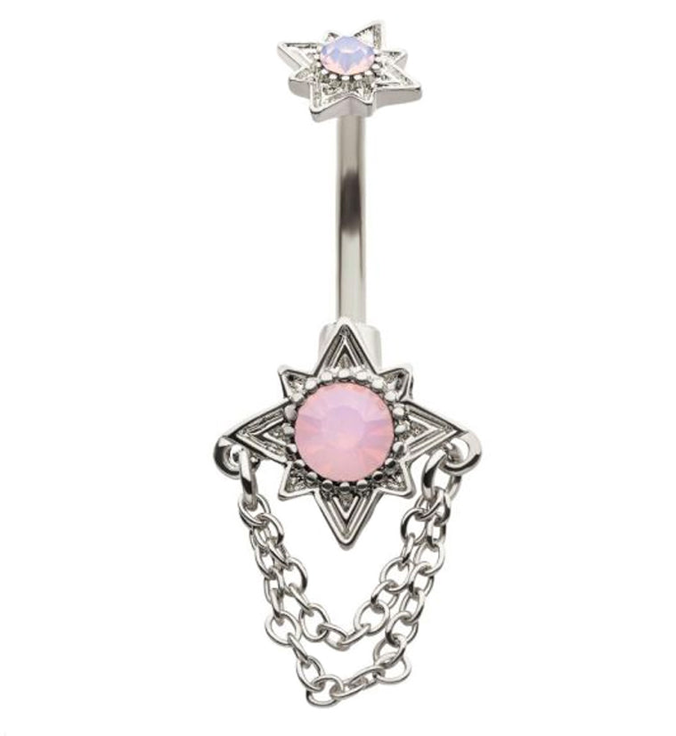 North Star Pink Opalite Dangle Chain Belly Button Ring
