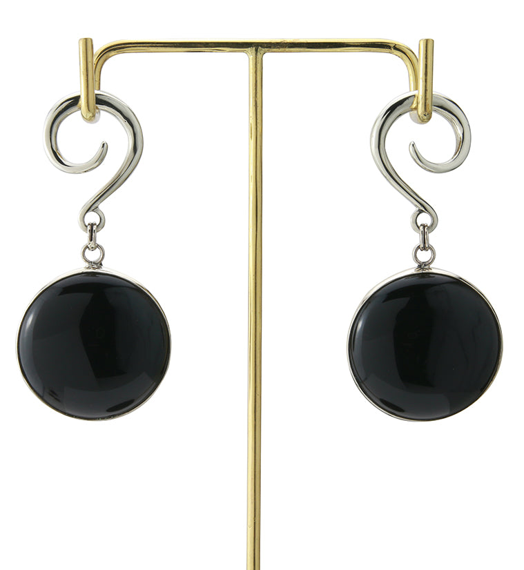 Grand Obsidian Silver Brass Hanging Ear Weights