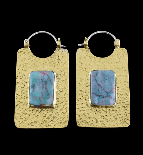 14G Obverse Chrysocolla Stone Brass Hangers / Earrings