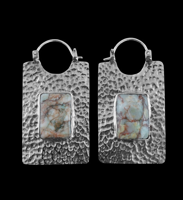 14G Obverse Chrysocolla Stone White Brass Hangers / Earrings