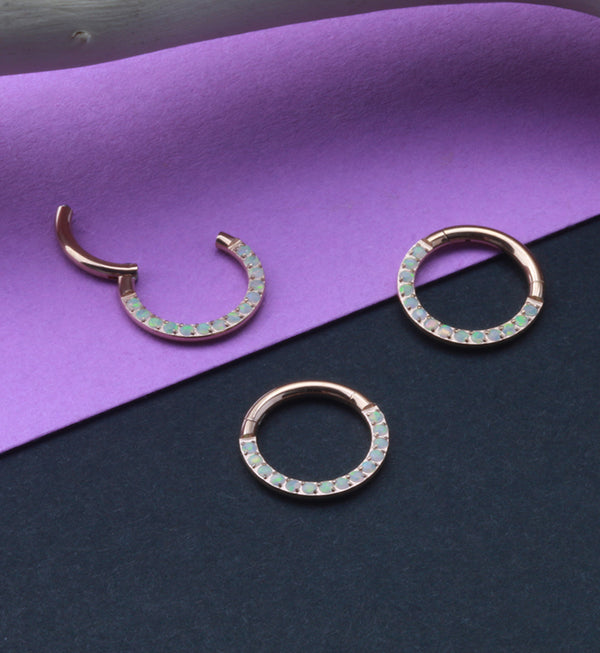 Obverse Rose Gold PVD Titanium Opalite HInged Segment Ring