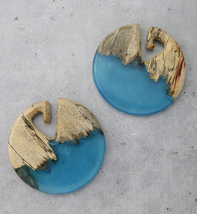 Ocean Blue Resin Disk Tamarind Wood Ear Weights