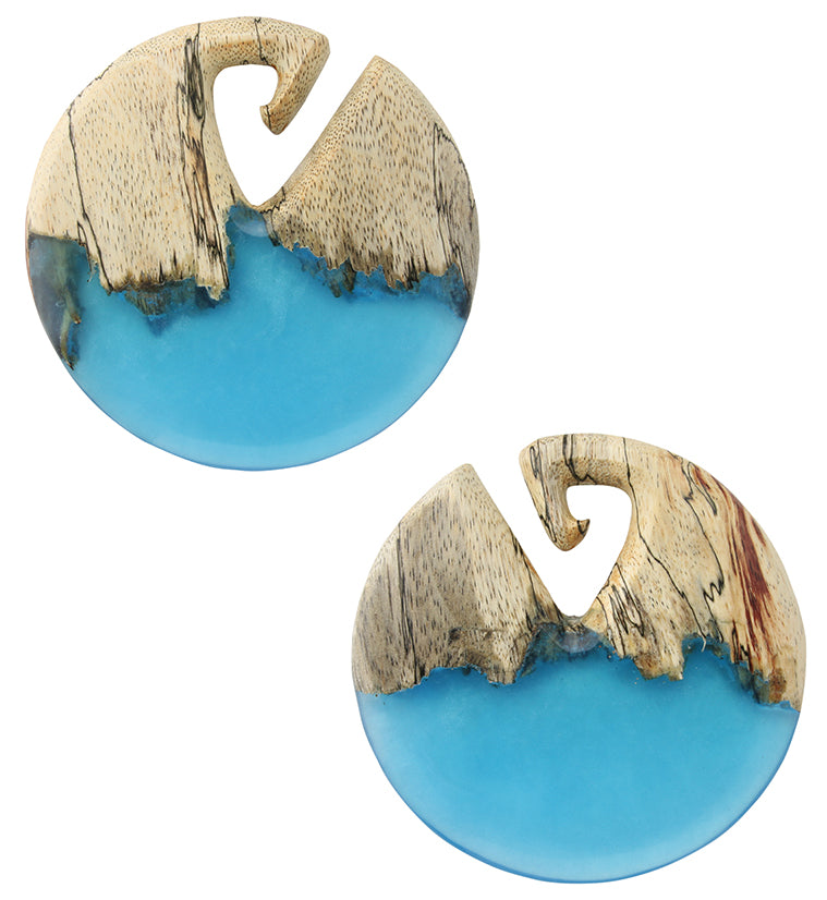 Ocean Blue Resin Disk Tamarind Wood Ear Weights