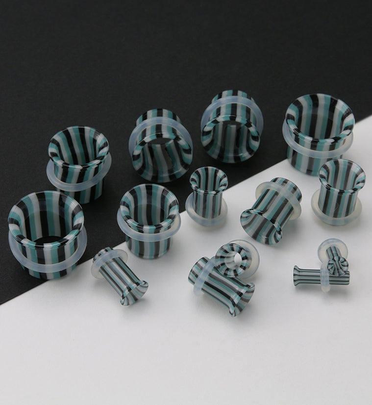 Ocean Stripe Glass Tunnel Plugs - Single Flare