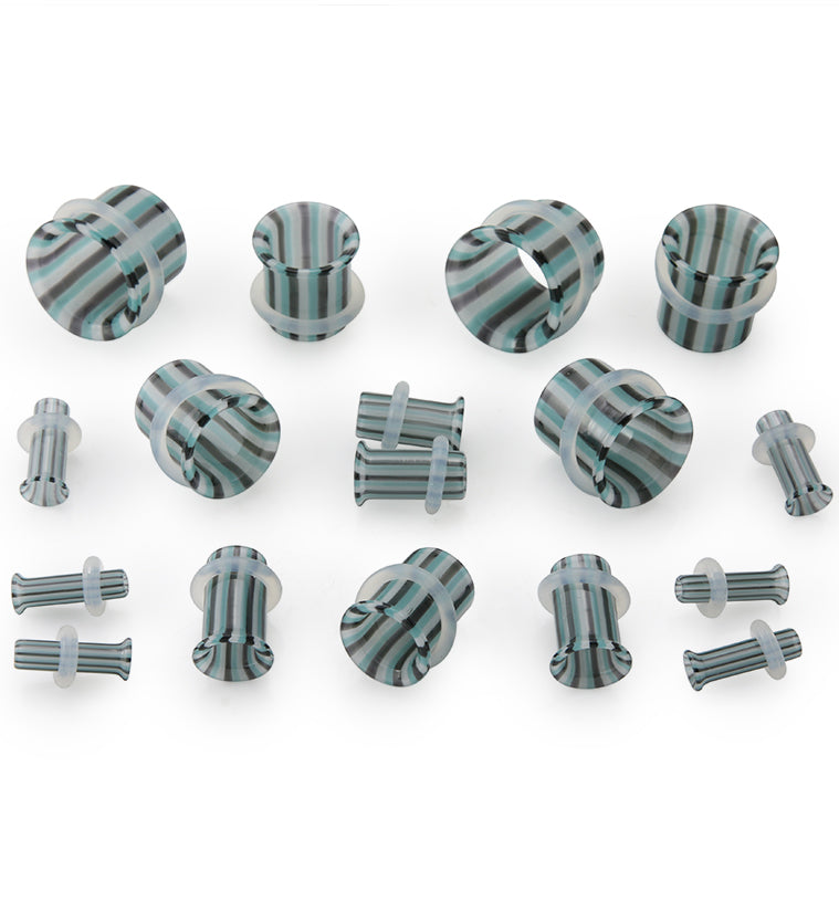 Ocean Stripe Glass Tunnel Plugs - Single Flare