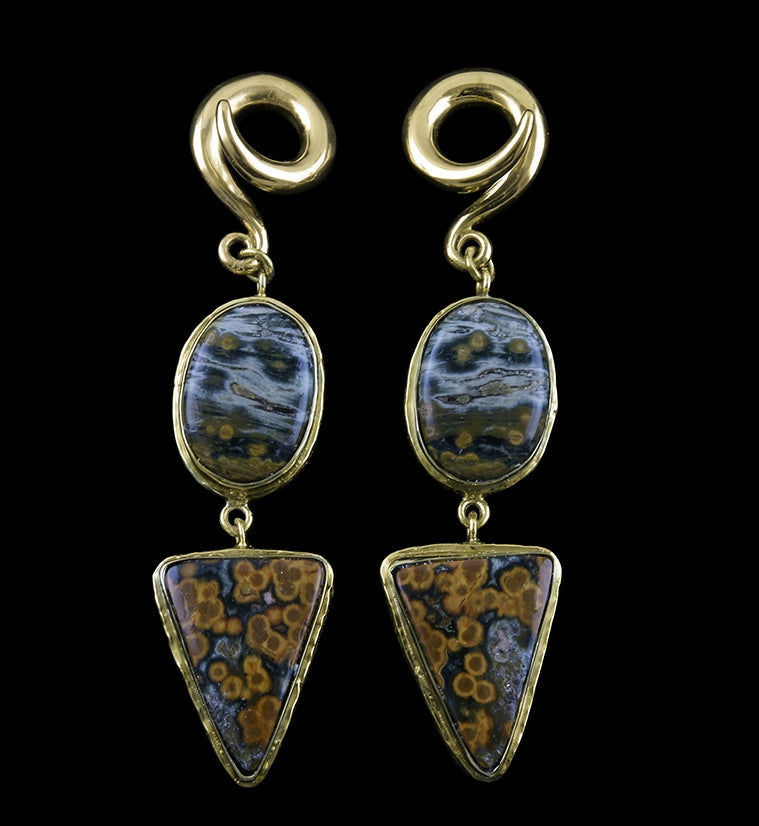 Double Ocean Jasper Stone Brass Ear Weights