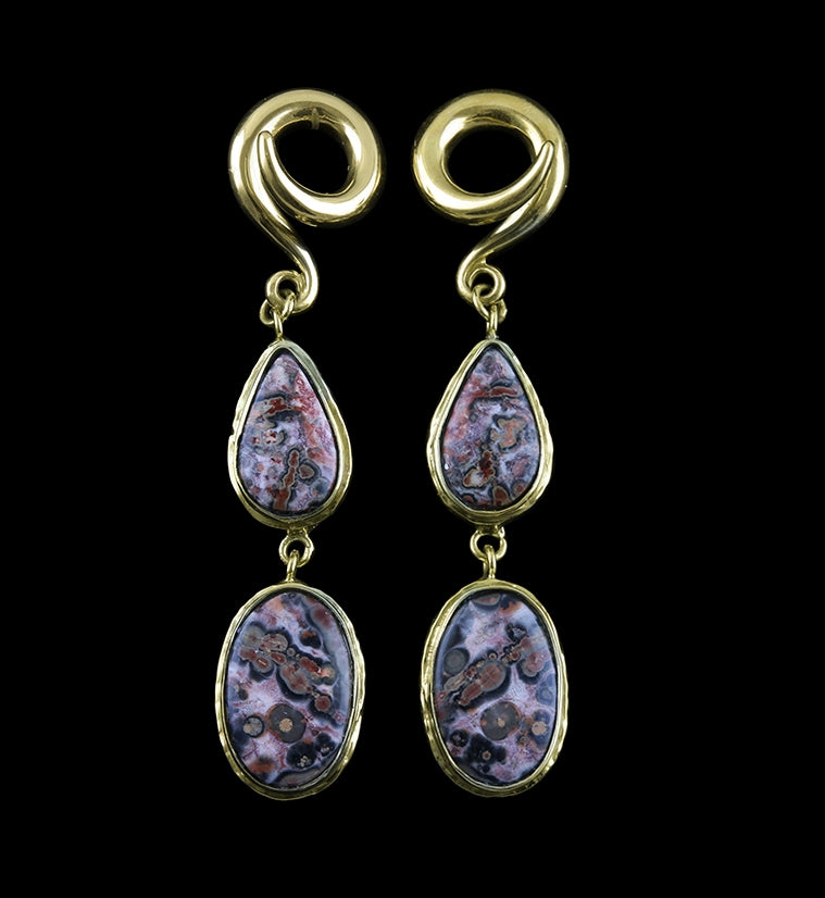Double Ocean Jasper Stone Brass Ear Weights