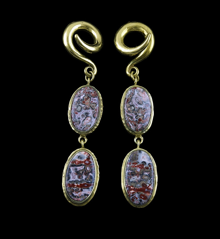 Double Ocean Jasper Stone Brass Ear Weights