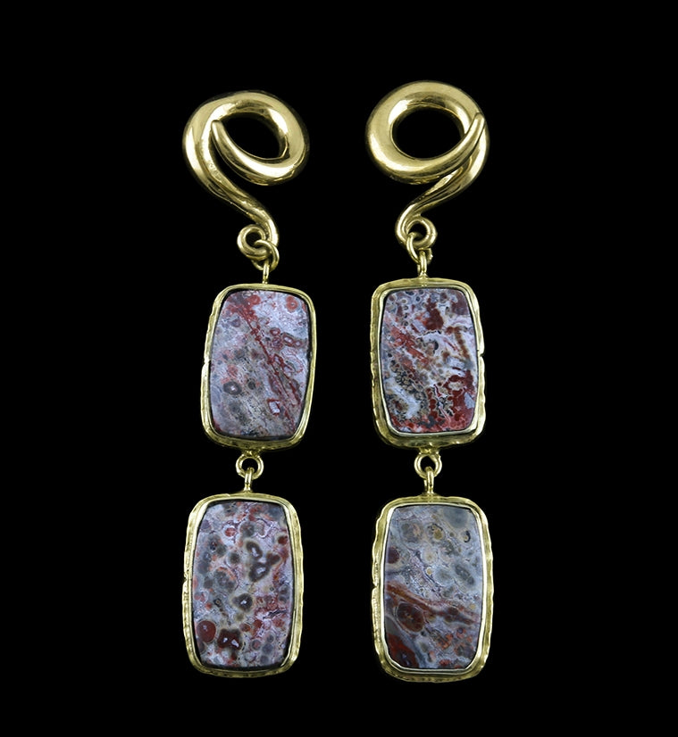 Double Ocean Jasper Stone Brass Ear Weights