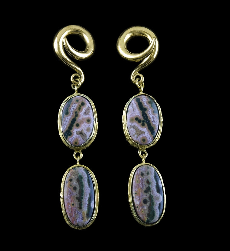 Double Ocean Jasper Stone Brass Ear Weights