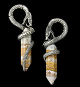 Ocean Jasper Stone Cobra White Brass Hinged Ear Weights