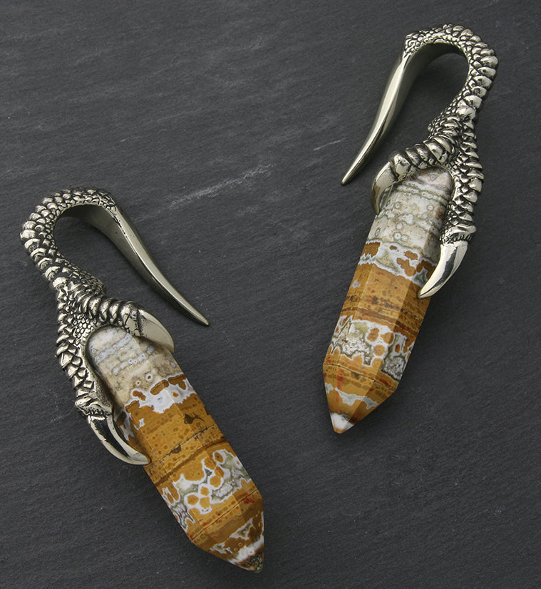 Ocean Jasper Stone Talon White Brass Ear Weights