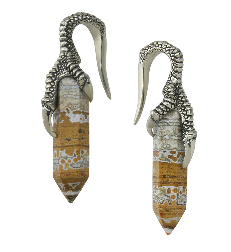 Ocean Jasper Stone Talon White Brass Ear Weights