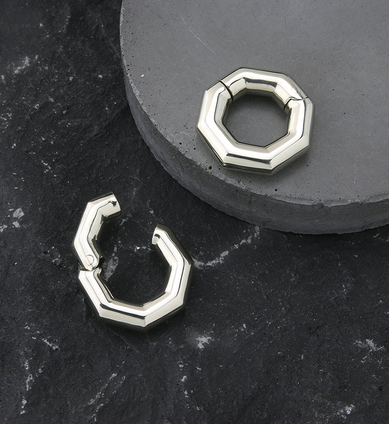 Octagon White Brass Hinged Ear Weights