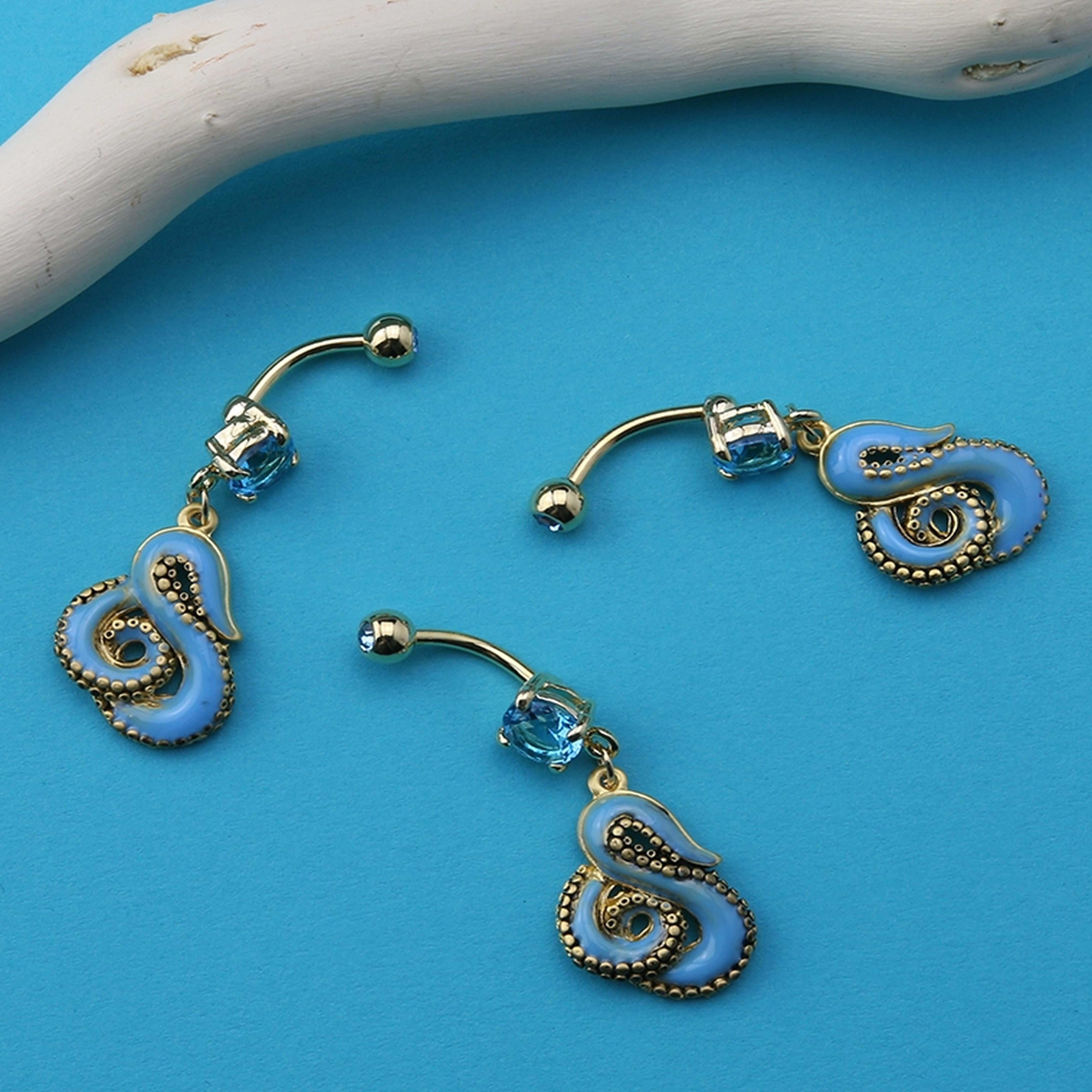 Blue & Gold Tentacle Belly Button Ring