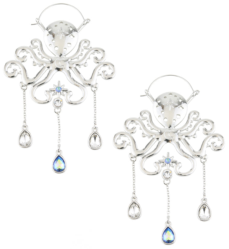 Octopus Teardrop Rainbow Aurora Dangle Stainless Steel Plug Hoops