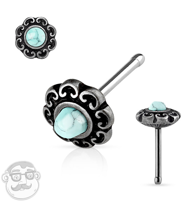 20G Wasted Spade Turquoise Stone Nose Ring Stud