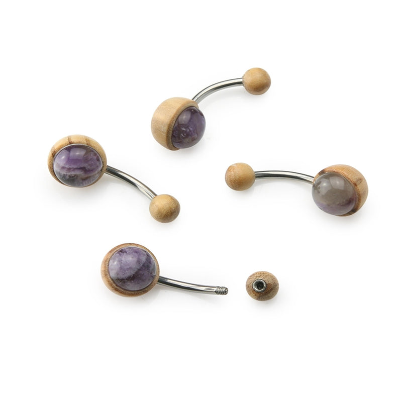Amethyst Stone X Olive Wood Belly Button Ring