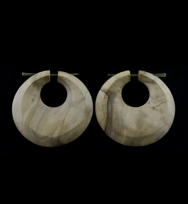 Olive Wood Annular Hoop Earrings