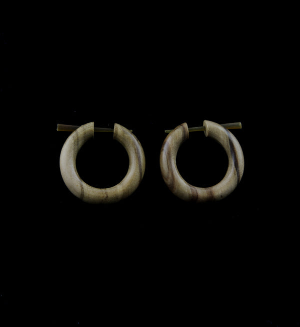 Olive Wood Hoop Tribal Earrings