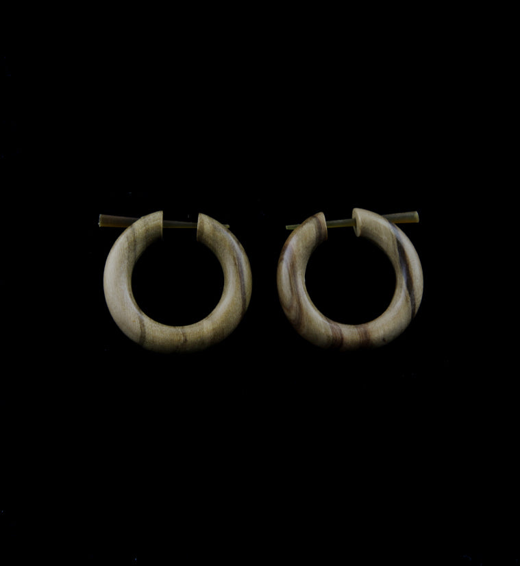 Olive Wood Hoop Tribal Earrings