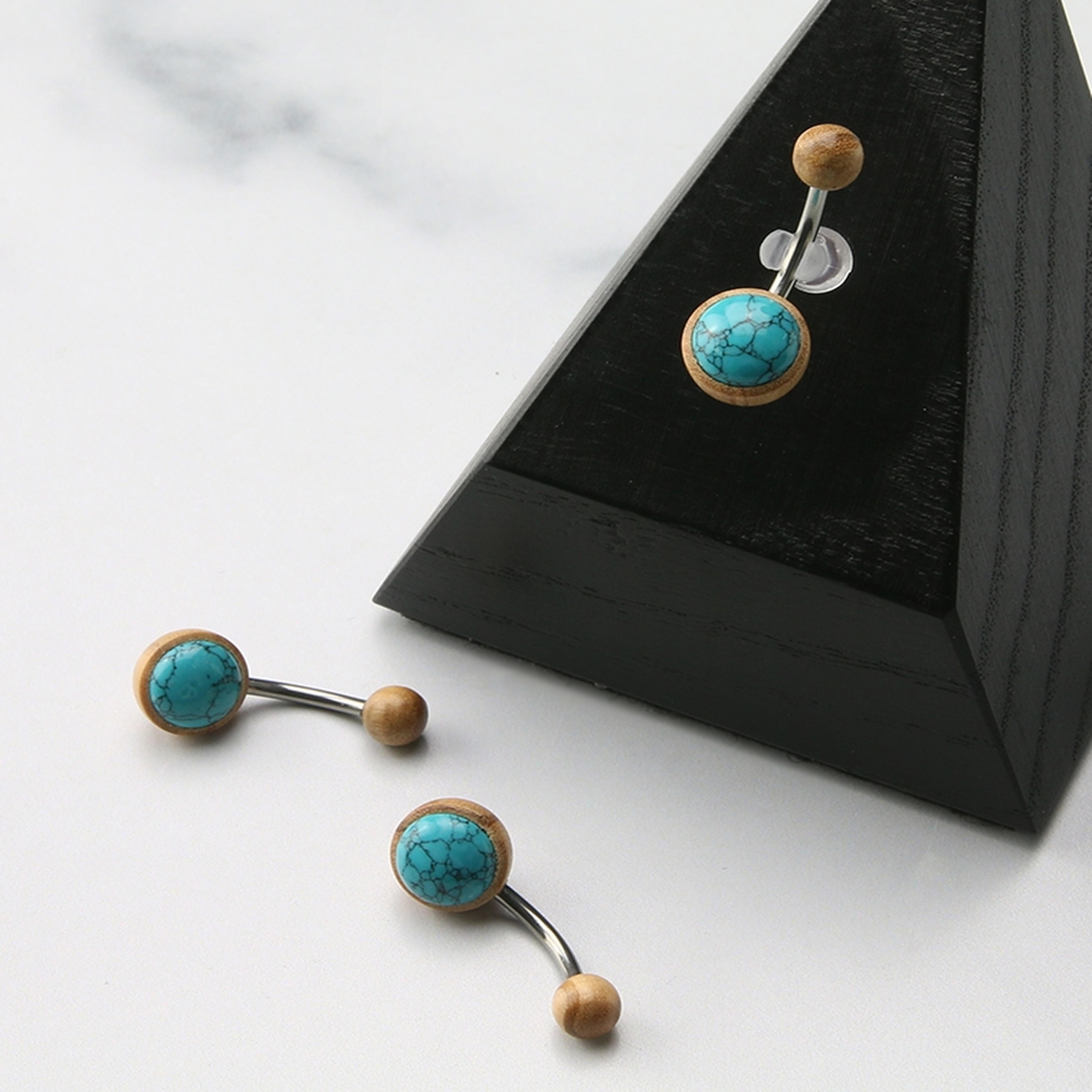 Howlite Turquoise  Stone X Olive Wood Belly Button Ring