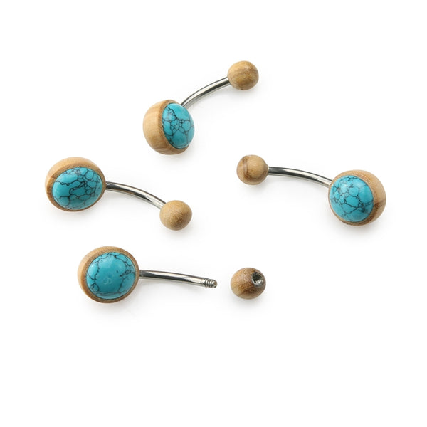 Howlite Turquoise  Stone X Olive Wood Belly Button Ring