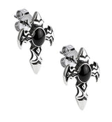 Onyx Stone Cross Stainless Steel Stud Earrings