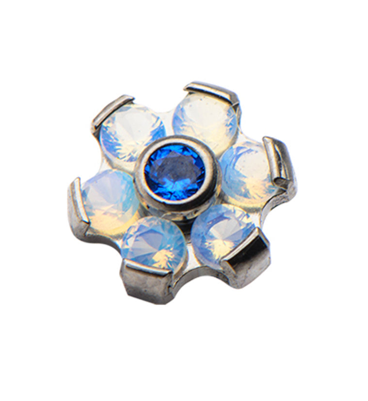 Blue & Opal Flower Titanium Threaded End