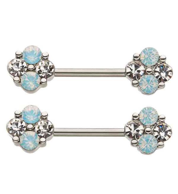 14G CZ & Opalite Cluster Nipple Ring Barbell