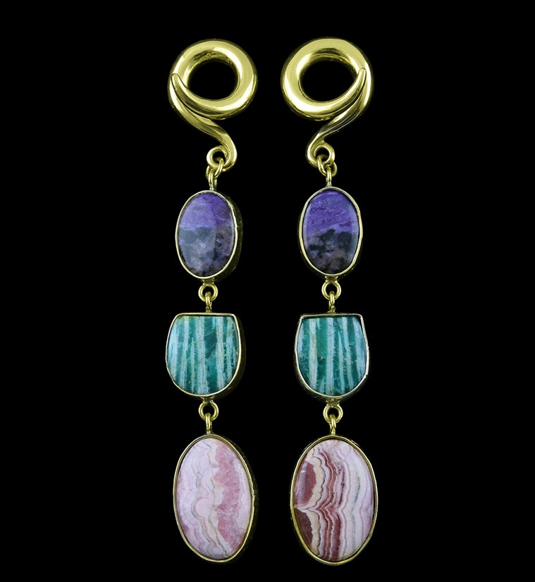 Amazonite X Rhodochrosite X Charoite Stone Ear Weights