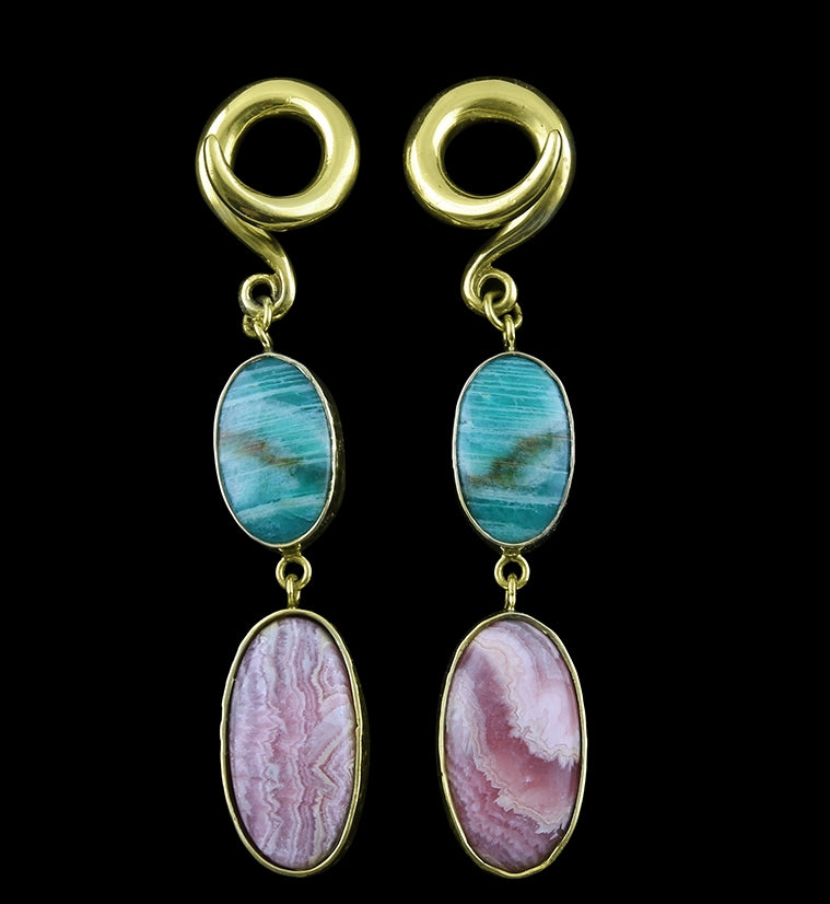 Amazonite X Rhodochrosite Stone Ear Weights