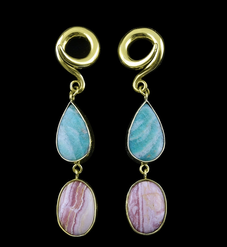 Oval & Teardrop Amazonite / Rhodochrosite Stone Ear Weights