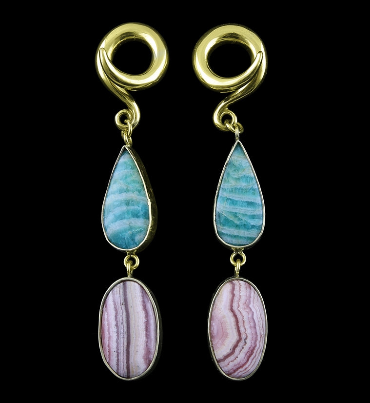Oval & Teardrop Amazonite / Rhodochrosite Stone Ear Weights